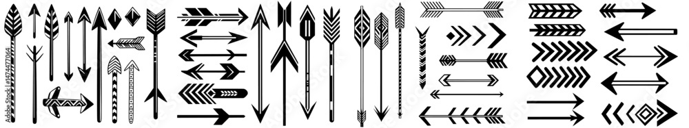 Poster hand drawn arrows and sketch black arrow direction line signs are doodle scribbles in monochrome way