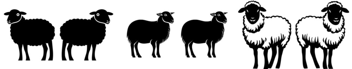 A sheep is depicted in a modern illustration as a silhouette on a white background