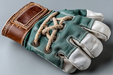 Vintage leather work glove on a gray background showcasing craftsmanship and quality materials