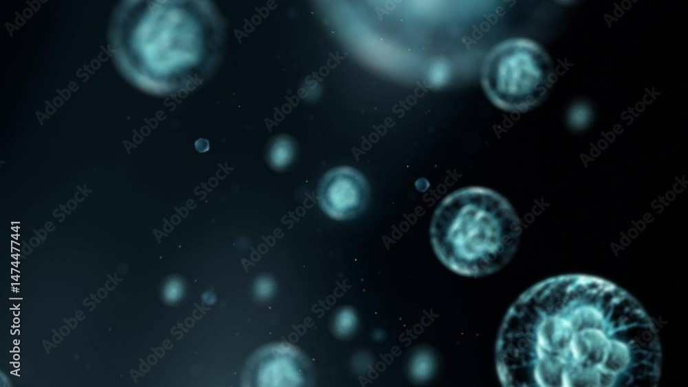 Wall mural floating cells in microscopic environment - science background