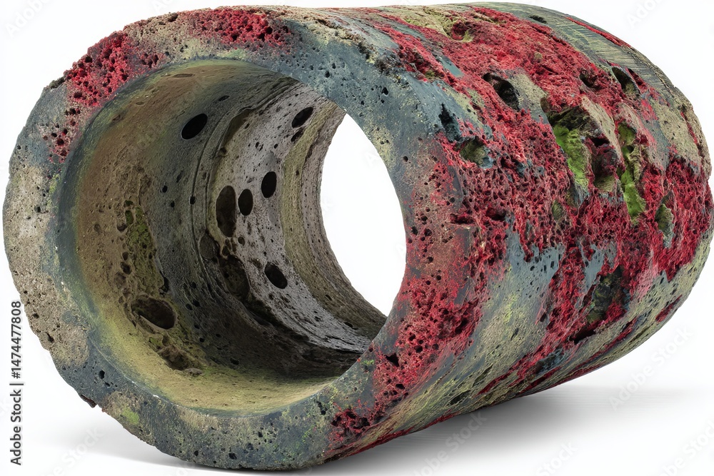 Aufkleber Colorful textured concrete tube displayed in an artificial environment showcasing unique surface designs and patterns