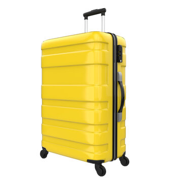 3D Yellow travel suitcase, png file of isolated cutout object  on transparent background.