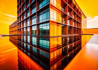 Fototapeta premium Contemporary Turquoise Building, Glassy Tilt-Shift Architecture, Modern Design