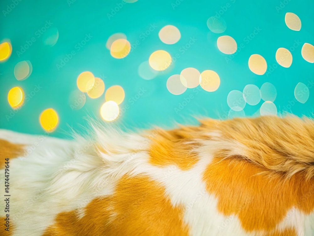 Poster cowhide pattern background with bokeh lights & copy space - stock photo