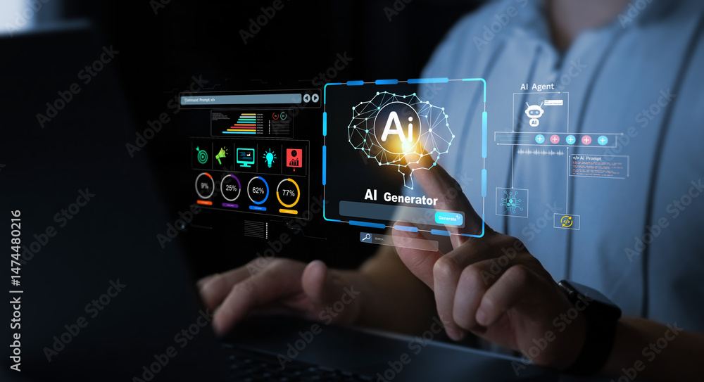 Poster ai content generator. interaction with the ai assistant to solve some tasks more easily. image gener