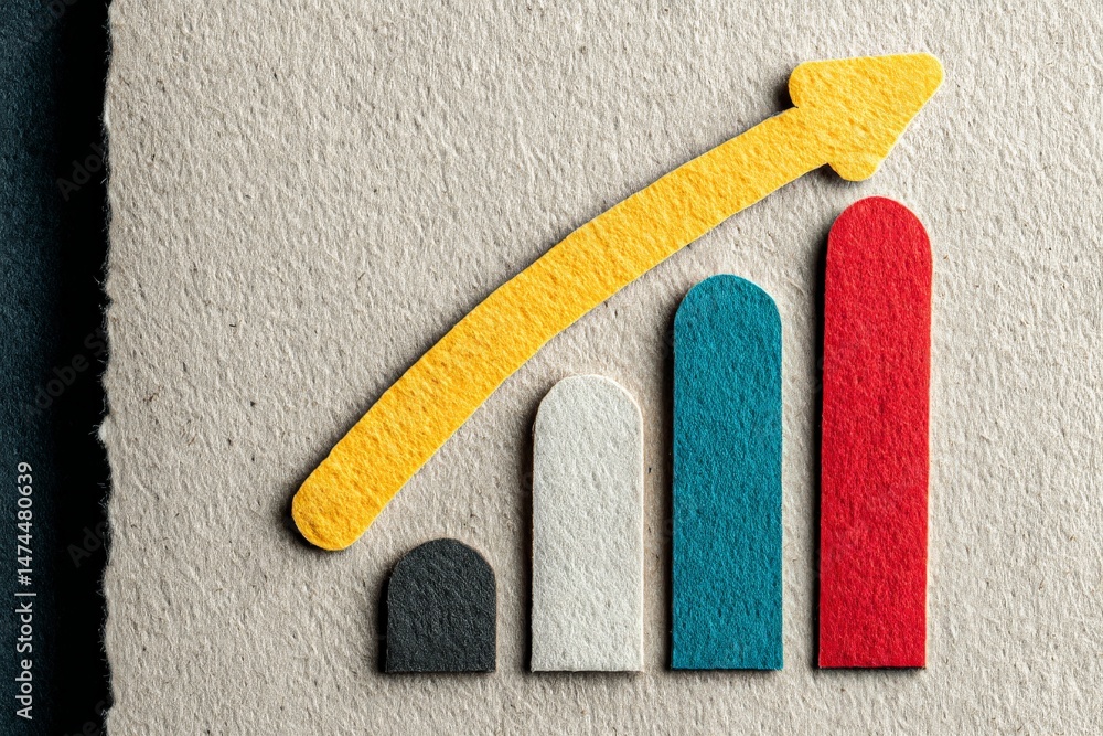 Poster growth trend represented with colorful bars and an upward arrow on textured background