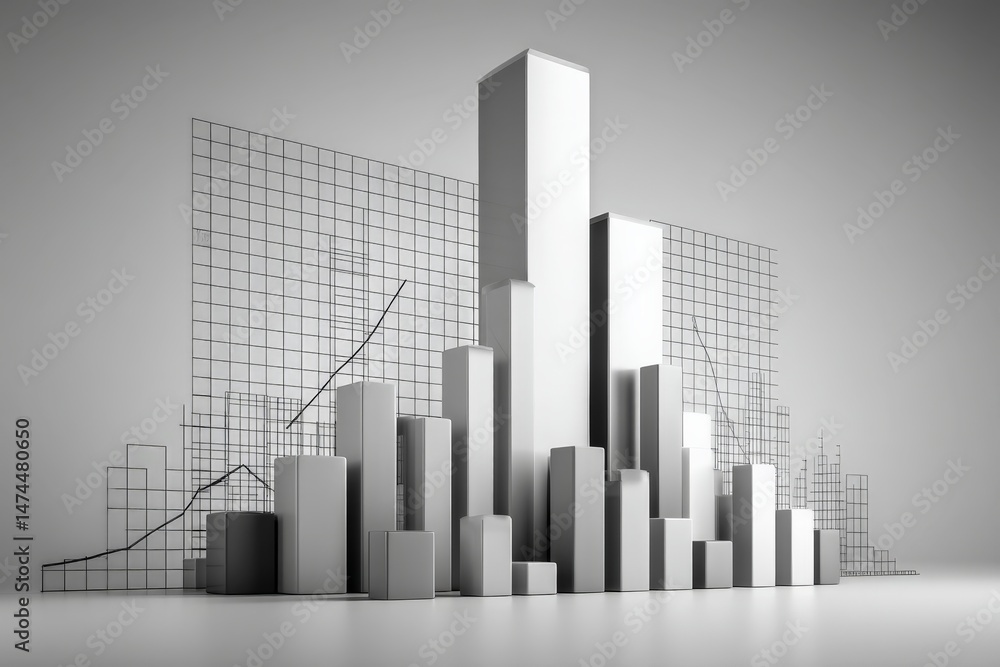 Aufkleber modern city skyline with abstract geometric buildings and graph designs on a monochrome background