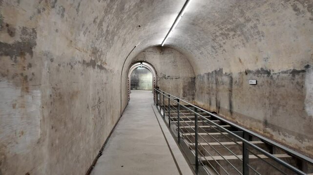 Walking On Tunnel Of Bunkeranlage Obersalzberg In Berchtesgaden, Berchtesgadener Land, Upper Bavaria, Germany. POV Shot