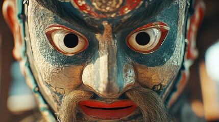 Ancient, weathered mask, dramatic expression