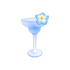 Summer cocktails are blue in color with yellow tropical flowers