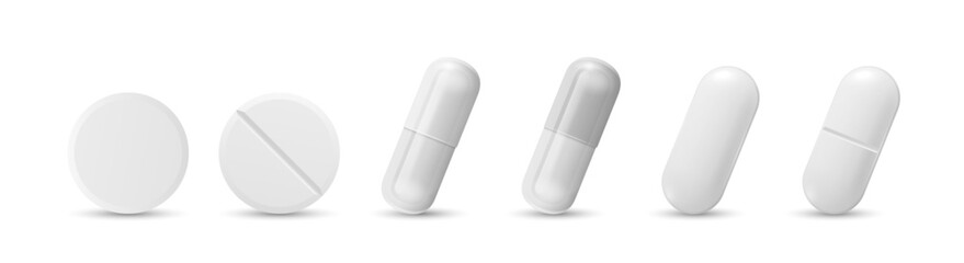 Medical pills and capsules vector collection.