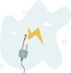 Green electricity concept. showing benefits of sustainable economic growth with renewable energy resources.woman posing standing on an electric plug. character life .