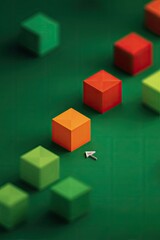 Obraz premium Geometric shapes in varying colors arranged in a row, with a single arrow