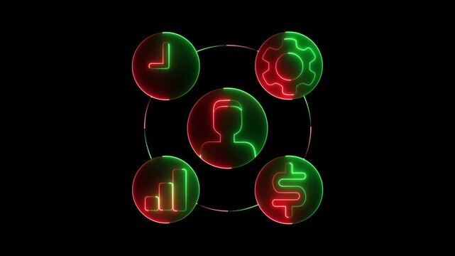 Glowing Neon Group Icon Animation on Black Motion Graphics Video for Teamwork and Collaboration netor  sidang man. 