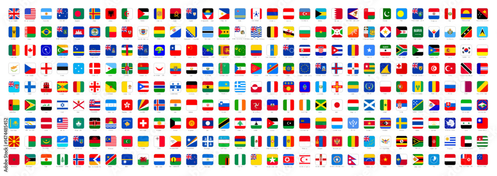 Aufkleber national flags in rounded square shape vector set. country emblems collection.