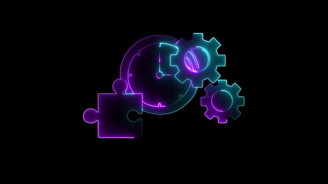 Glowing Neon Engineering Icon Isolated, Technical and Mechanical Design Symbol, Video Motion seding       ghori icon.