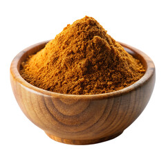 Chaat Masala Powder in Wooden Bowl Isolated On Transparent Background.