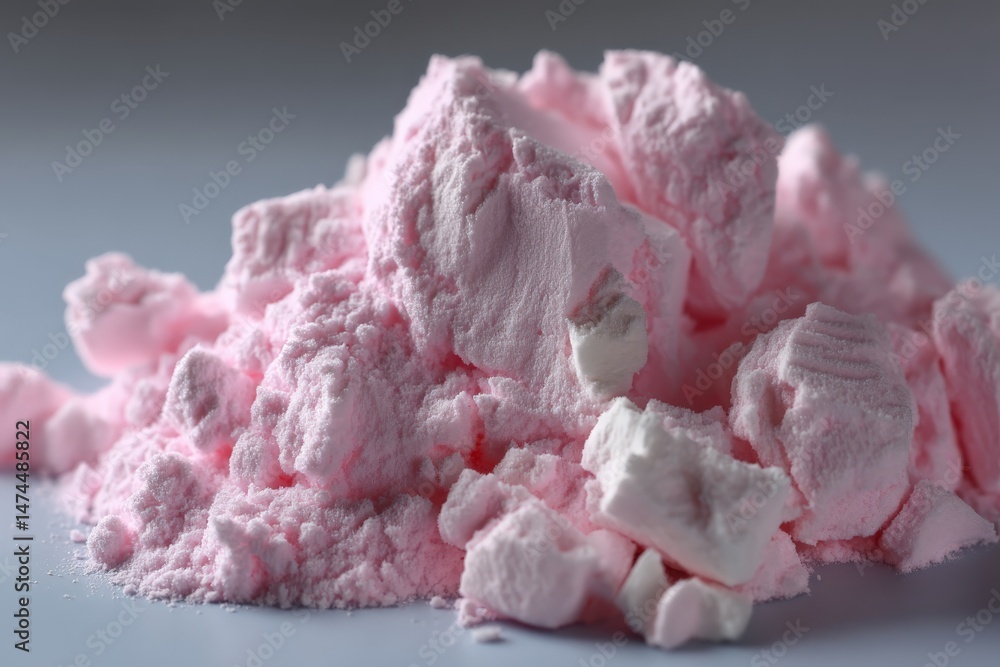 Poster colorful pink powder displayed on a surface, showcasing texture and color variation in a creative co