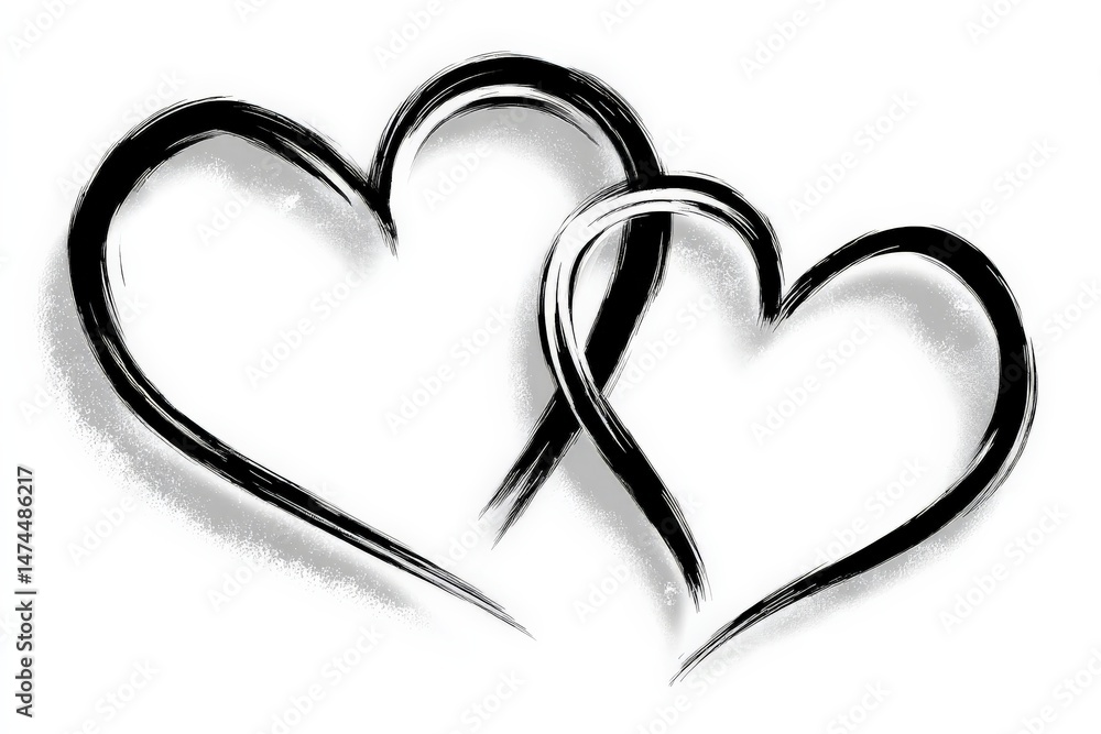 Aufkleber two intertwined hearts symbolizing love and connection in an artistic design on a clean white backgr