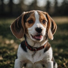 Happy beagle puppy with floppy ears on a transparent background