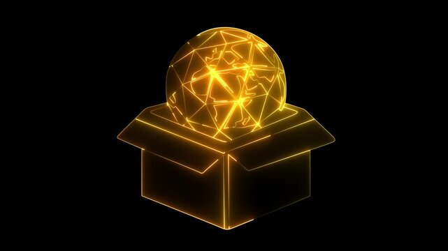 glowing neon globe  isolated on black background  video motion graphic animation gift earth icon.4k video animation.