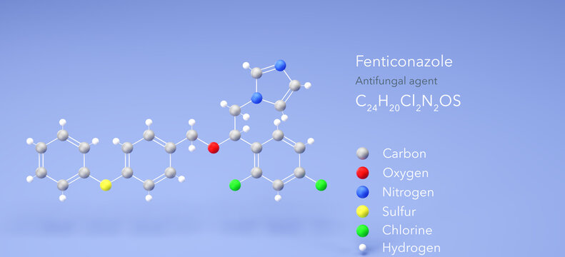 fenticonazole molecule, molecular structure, antifungal agent 3d model, Structural Chemical Formula and Atoms with Color Coding