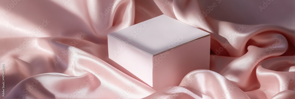 Aufkleber silk draped around a soft pink box with gentle shadows highlighting its edges during afternoon light