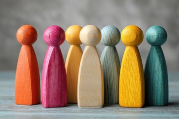 Diverse group of colorful wooden figurines