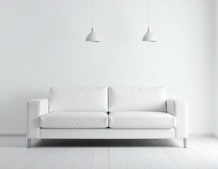 Modern White Sofa in Minimalist Interior with Pendant Lights