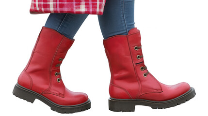 Elegant woman strolling with her trendy boots PNG transparent background