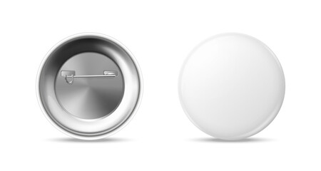 Pin badge empty white circle mockup. Minimal blank round badge