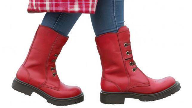 Elegant woman strolling with her trendy boots PNG transparent background - Powered by Adobe