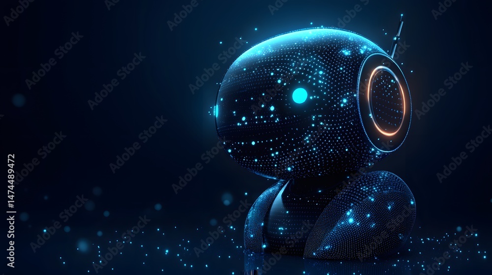 Leinwandbilder futuristic robot with glowing blue lights and spheres against a dark blue backdrop. abstract wirefra