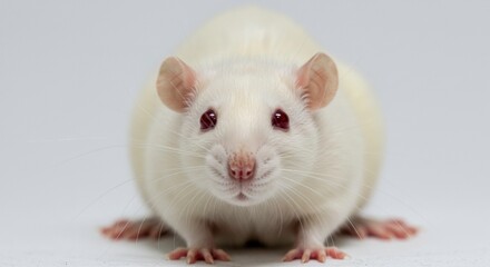 Adorable white rat close up portrait sweet charming rodent pet animal friend fluffy fur whiskers