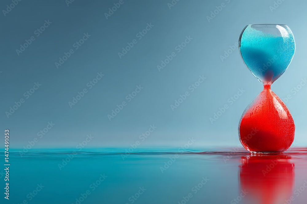 Poster colorful hourglass creates a visual representation of time flowing from one side to another in a ser