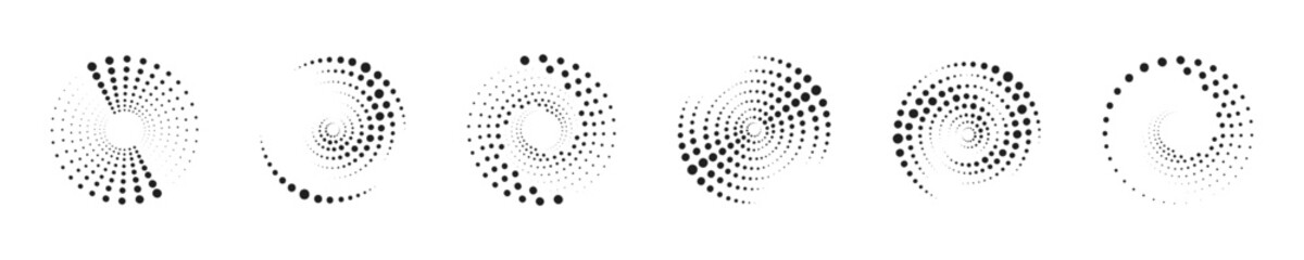 Circles in spiral abstract vector design element collection. Spiral circle patterns for abstract designs