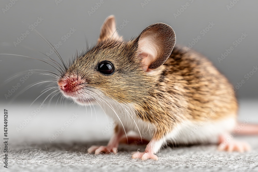 Aufkleber Curious small mouse exploring a soft surface in a cozy indoor environment during daylight hours
