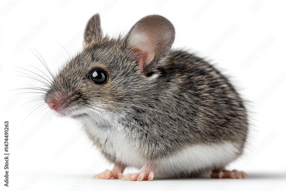 Aufkleber Close-up of a small mouse displaying distinct fur patterns and curious expression in a well-lit environment