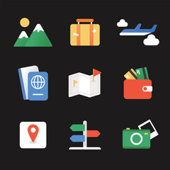 Travel Tourism Airplane Map Airplane icon set illustration
