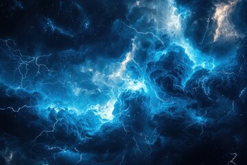 Electrifying Storm Clouds with Vibrant Blue Lightning Illuminating the Night Sky in a Dramatic and Powerful Natural Phenomenon