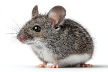 Obraz premium Close-up of a small mouse displaying distinct fur patterns and curious expression in a well-lit environment