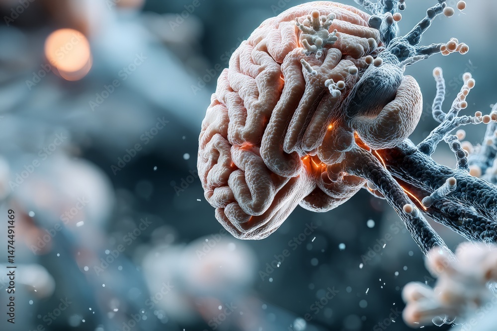 Aufkleber explore the intricate details of a human brain surrounded by neural connections in a captivating dig