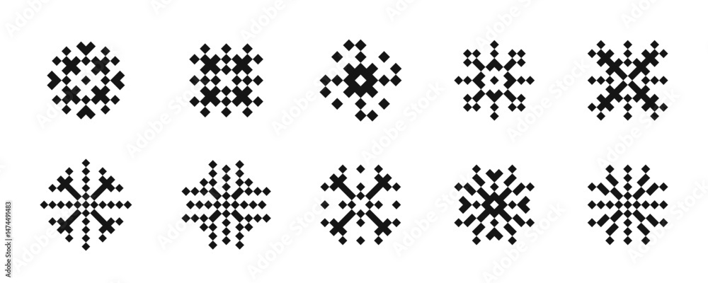 Poster pixel ornament vector design element collection. decorative ornaments with pixel art style