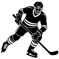  silhouette Hockey player icon on a white background
