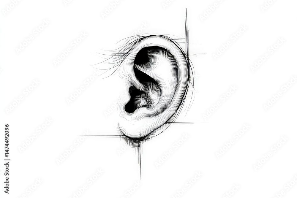 Leinwandbilder intricate line art of an ear showcasing detailed design and structure in a minimalist style