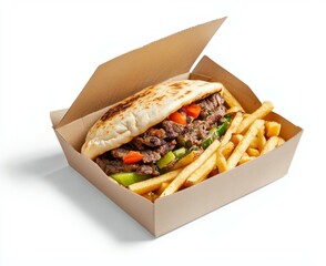 Delicious Sandwich with Fries in a Takeout Box