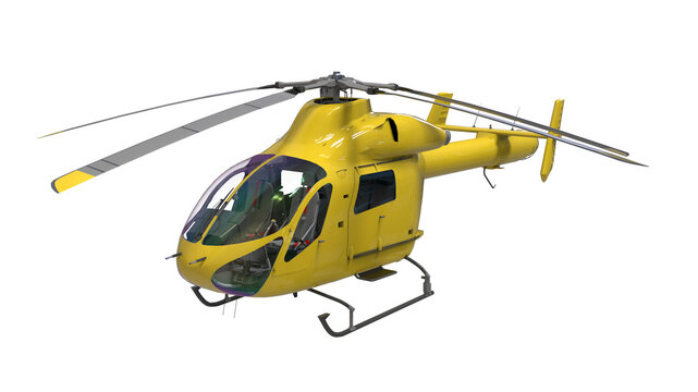 3D Realistic Helicopter Isolated on Transparent Background 