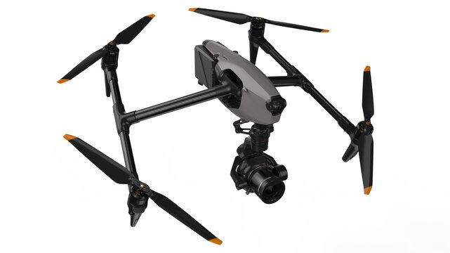 3D Realistic Pro Drone Isolated on Transparent Background.