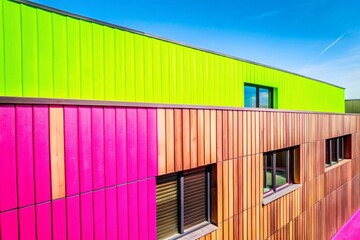 Drone View of Brown Wooden Panel Wall, Modern Architecture Exterior