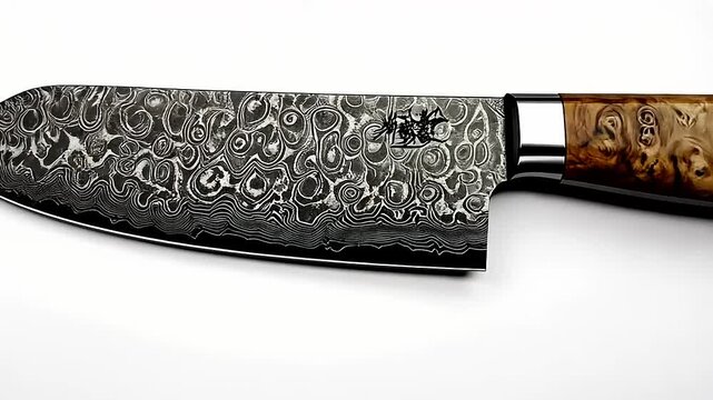 Exquisite Japanese Chef's Knife Showcasing Damascus Steel and Stabilized Wood Handle